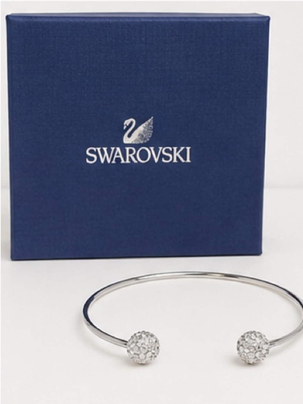 Swarovski Silver Crystal-Stud Open Bangle Bracelet
